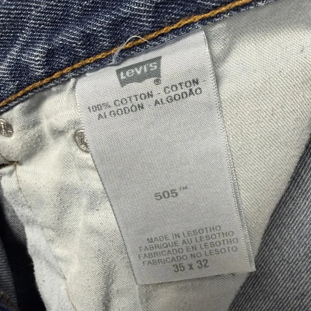 Levis 505 Jeans Mens 35x31 Blue Medium Wash Regular Fit Straight Denim Classic
